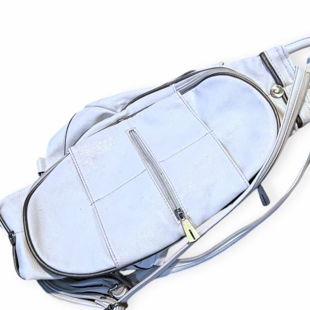 Vintage White Genuine Leather Convertible Backpack Purse Shoulder Bag Travel Day - Picture 7 of 10